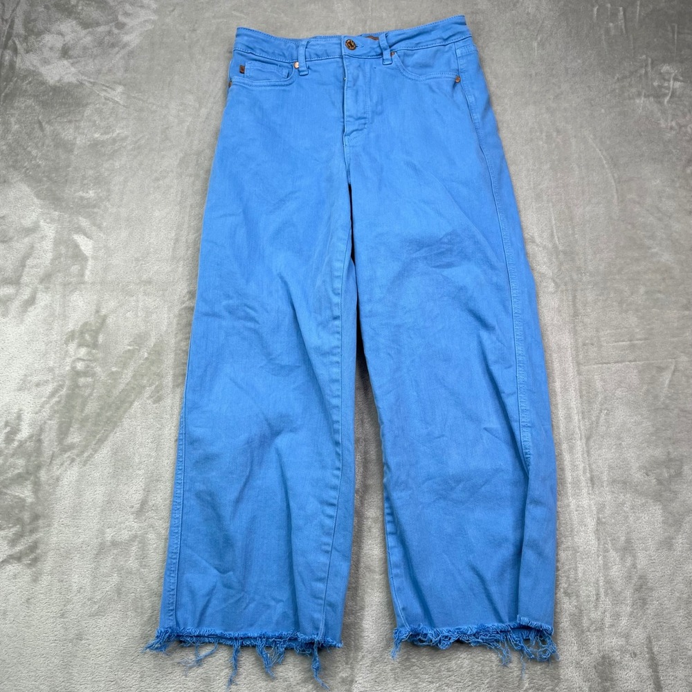Judy Blue Garment Dyed Wide Leg Jeans Womens 7/28 Blue Stretch Raw‎ Hem Frayed